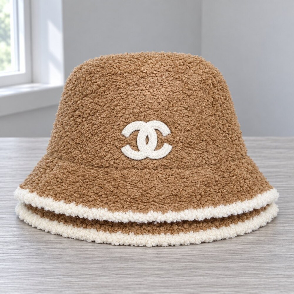 CHANEL Brown Shearling Bucket Hat